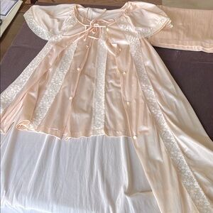 White Sheer Chemise with Lace Detail and Tie Closure and pants